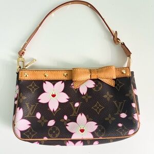 Louis Vuitton Brown Monogram Mini Bag with Pink Cherry Blossom Bow Accent